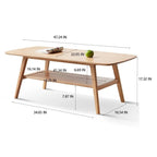 Grondin Nordic Natural Solid Wood 2-Tier Coffee Table with Shelf, Rectangle Accent Cocktail Table