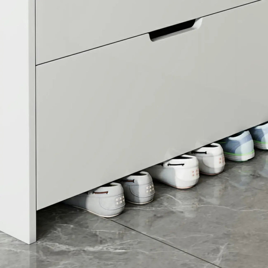 3-Tier White Wood Shoe Cabinet with Drop Front