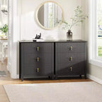 2Pcs Fluted Wood Nightstands, 27.5 Wide 3-Drawer Dresser Set, Modern Bedside Tables, Chest of Drawers for Bedroom, Living Room