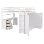 CLIHOME Full size Loft Bed with 3 Storage Drawers, Desk and Wardrobe