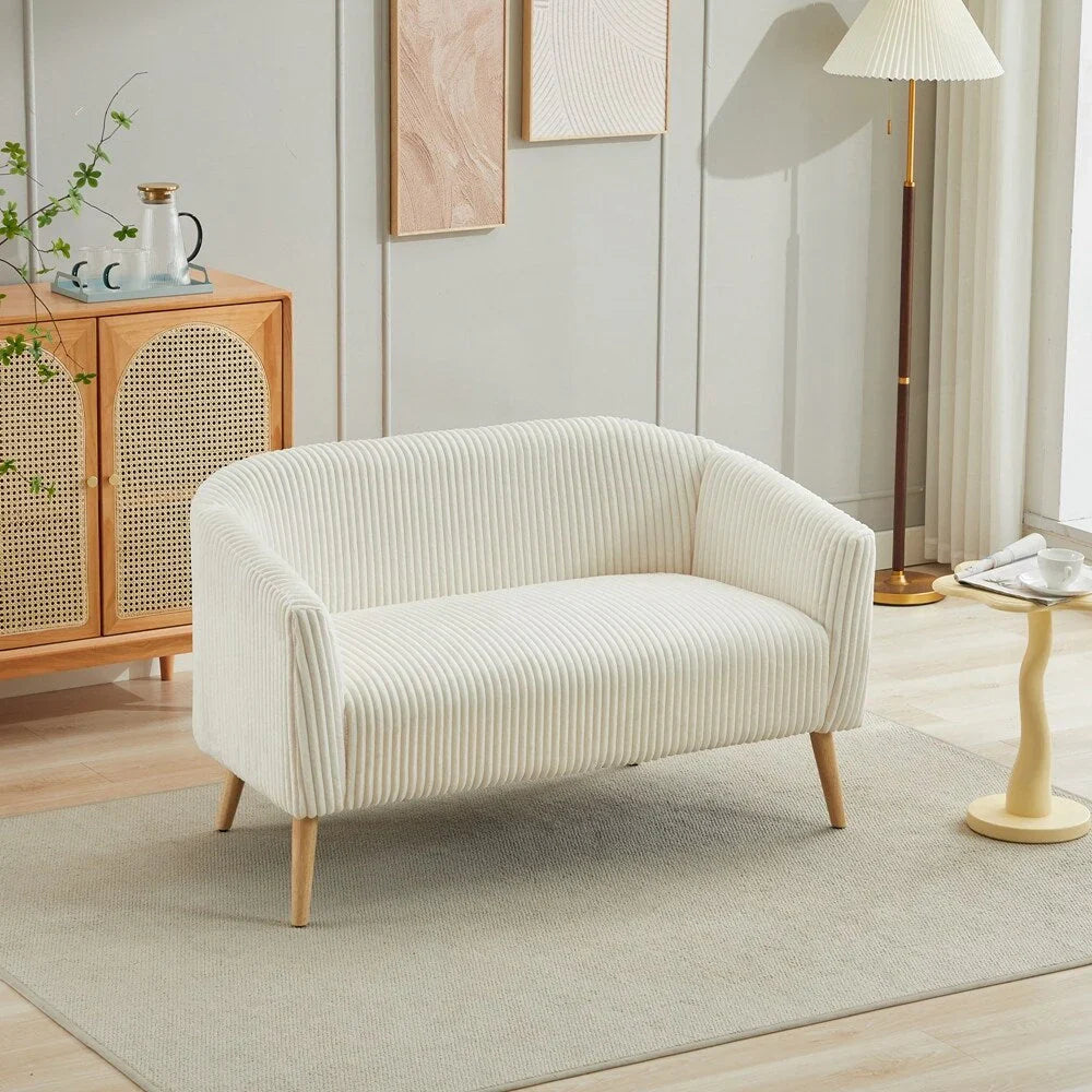 Corduroy Fabric Upholstered 2-Seat Sofa with Wooden Walnut Legs