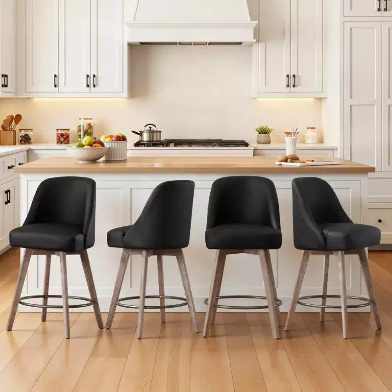 Bekrvio 26 Counter Height Swivel Bar Stools Set of 4 Backs and Wood Legs,Linen Fabric/PU Leather Upholstered Barstools for Kitchen Island