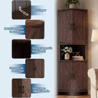 64.8 Tall Corner Cabinet with Doors, Brown Farmhouse Corner Storage Cabinet, Freestanding Corner Pantry Cabinet with Adjustable Shelves