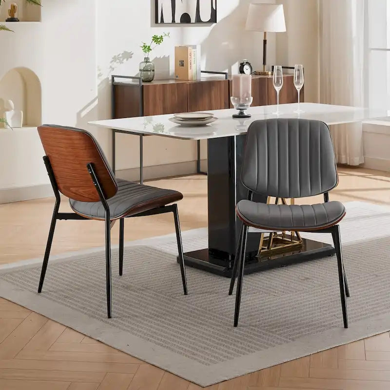 2PCS Faux Leather Chair with Metal Legs