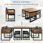 18-Pieces Acacia Wood Patio Dining Set, 8 Cushioned Chairs & 8 Ottomans & 2 Square Table