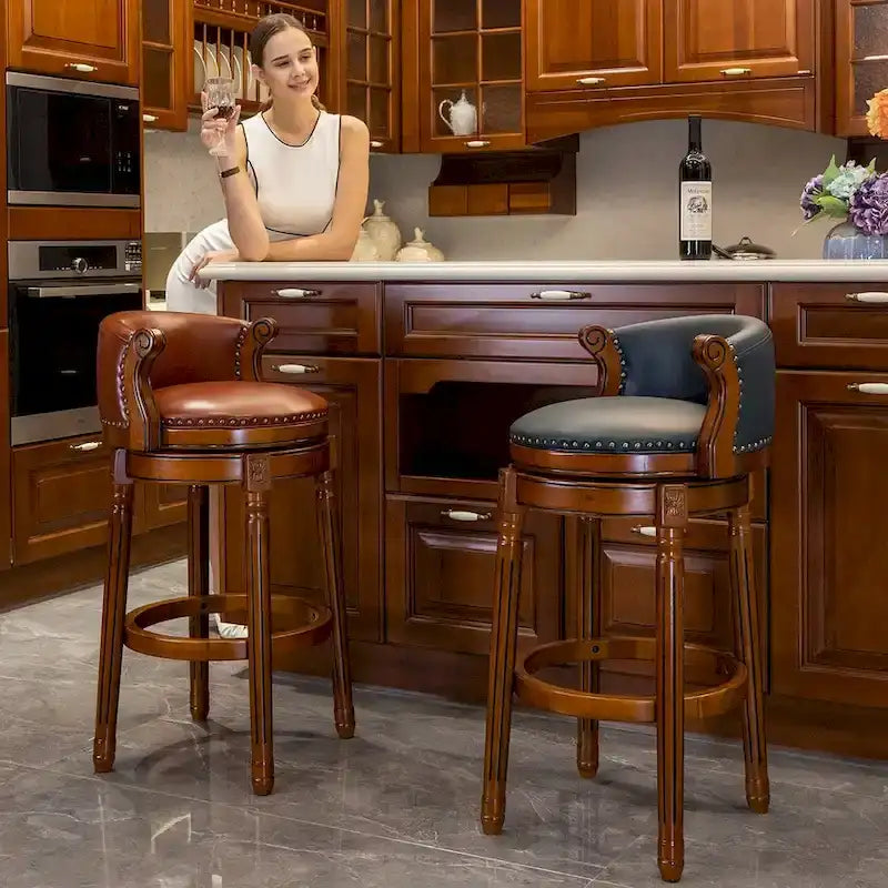 Cow top Leather Wooden Bar Stools
