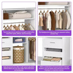 Besiost Set of 3 Corner Closet System with Tower Shelves and Drawers, Freestanding Closet Organizer with Hanging Rods