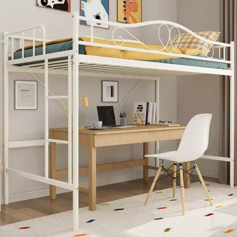 Loft Bed Twin Size with Removable Ladder & Full Safety Guardrail, Twin Loft Bed Heavy-Duty Metal Frame 400 Lbs Weight Capacity, Space Saving