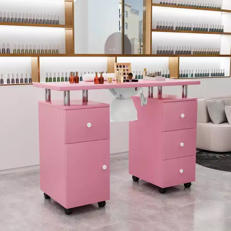42.5 in. White MDF 3-Drawer Manicure Table Nail Desk with Storage, Doors, Electric Dust Collector