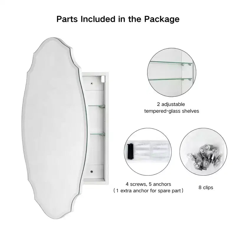 20 in. W x 30 in. H Irregular Arched Frameless Beveled Surface Mounted Medicine Cabinet with Mirror