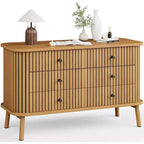Dresser, 6 Drawer Horizontal Chest with Black Handles & Wooden Legs, Natural Wood Look