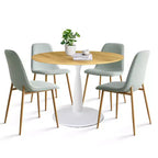 5-Piece Round Dining Set, 37 Pedestal Table with Wood-Look Top and Upholstered Curved Chairs, Modern Style-Panipeachy