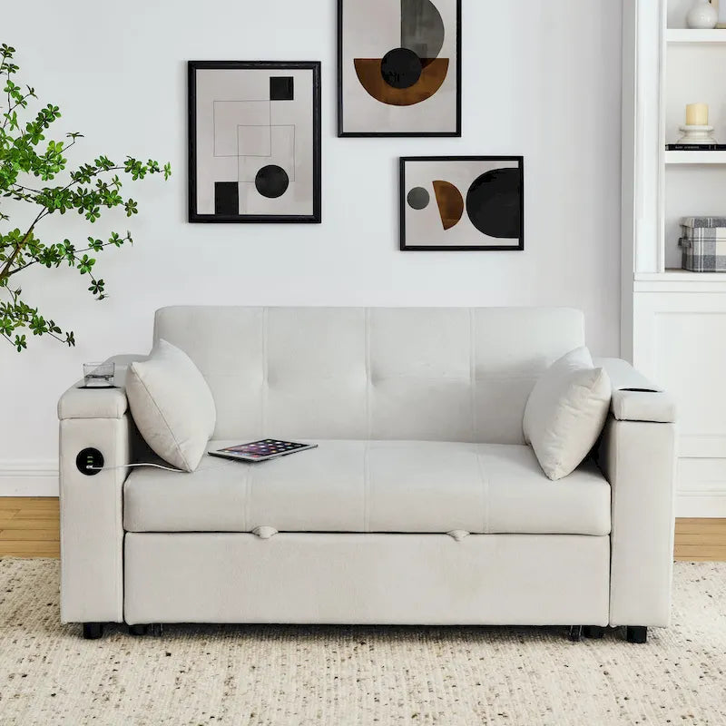 54 Pull-Out Sleeper Sofa Bed Double Seat Recliner Sofa Bed