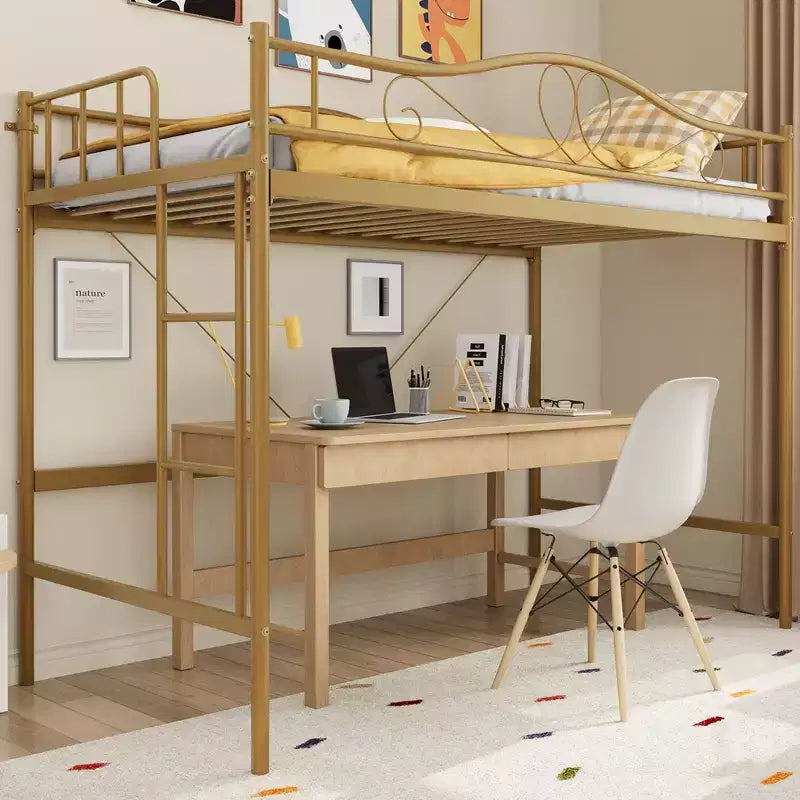 Loft Bed Twin Size with Removable Ladder & Full Safety Guardrail, Twin Loft Bed Heavy-Duty Metal Frame 400 Lbs Weight Capacity, Space Saving