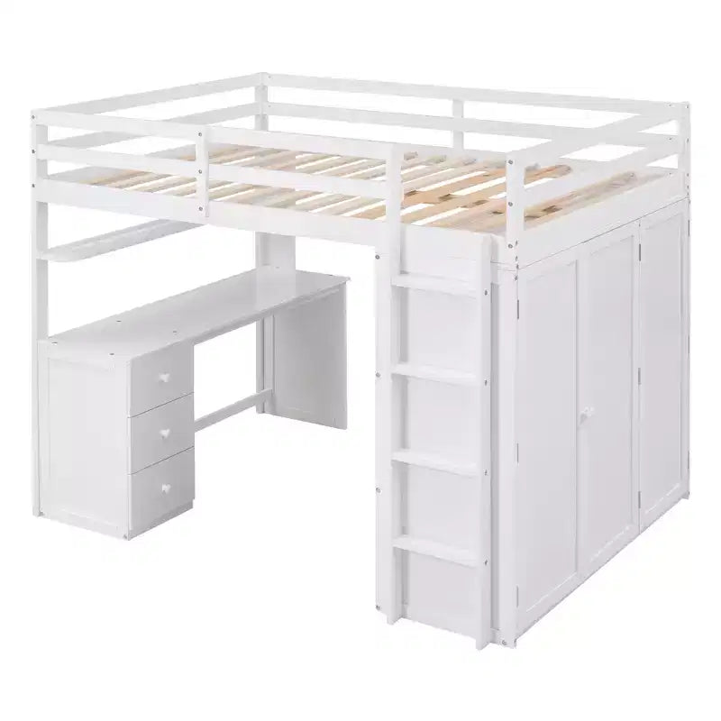 CLIHOME Full size Loft Bed with 3 Storage Drawers, Desk and Wardrobe