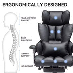 Efomao Ergonomic Desk Office Chair 400LBS, Big and Tall PU Leather Computer Chair, Executive Desk Chair with Footrest and Lumbar Support