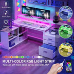 65 L-Shaped Corner Desk with RGB LED, Monitor Stand & Storage Cabinet â€?1-Person | White / Oak / Charcoal Grey / Black
