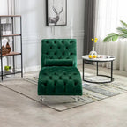 Button-Tufted Upholstered Velvet Recliner Chaise with Pillow and Acrylic Feet