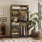 Closet Organizer with Wood Drawers, Freestanding Closet System with Hanging Rods