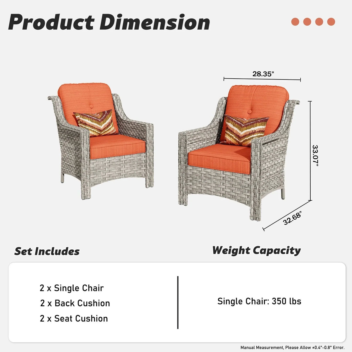 HOOOWOOO 2-piece High Back Wicker Rattan Outdoor Patio Chair Set