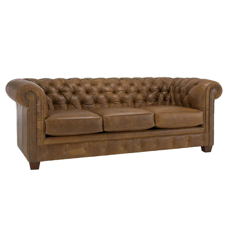 Hancock Tufted Top Grain Italian Leather Chesterfield Sofa - 31 H x 86 W x 40 D