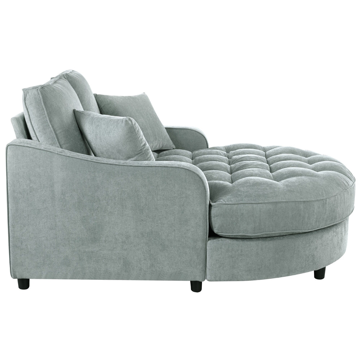 Chenille Chaise Lounge Sofa Bed, Upholstered Sofa Couch with Tufted Backrest and 2 Detachable Pillows for Living Room