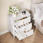 2Pcs Fluted Wood Nightstands, 27.5 Wide 3-Drawer Dresser Set, Modern Bedside Tables, Chest of Drawers for Bedroom, Living Room