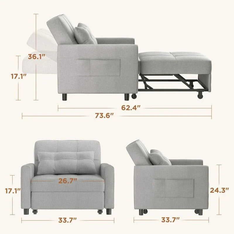 3-in-1 Adjustable Sleeper Sofa Bed, Pull Out Chair Sofa, Convertible Folding Bed for Living Room