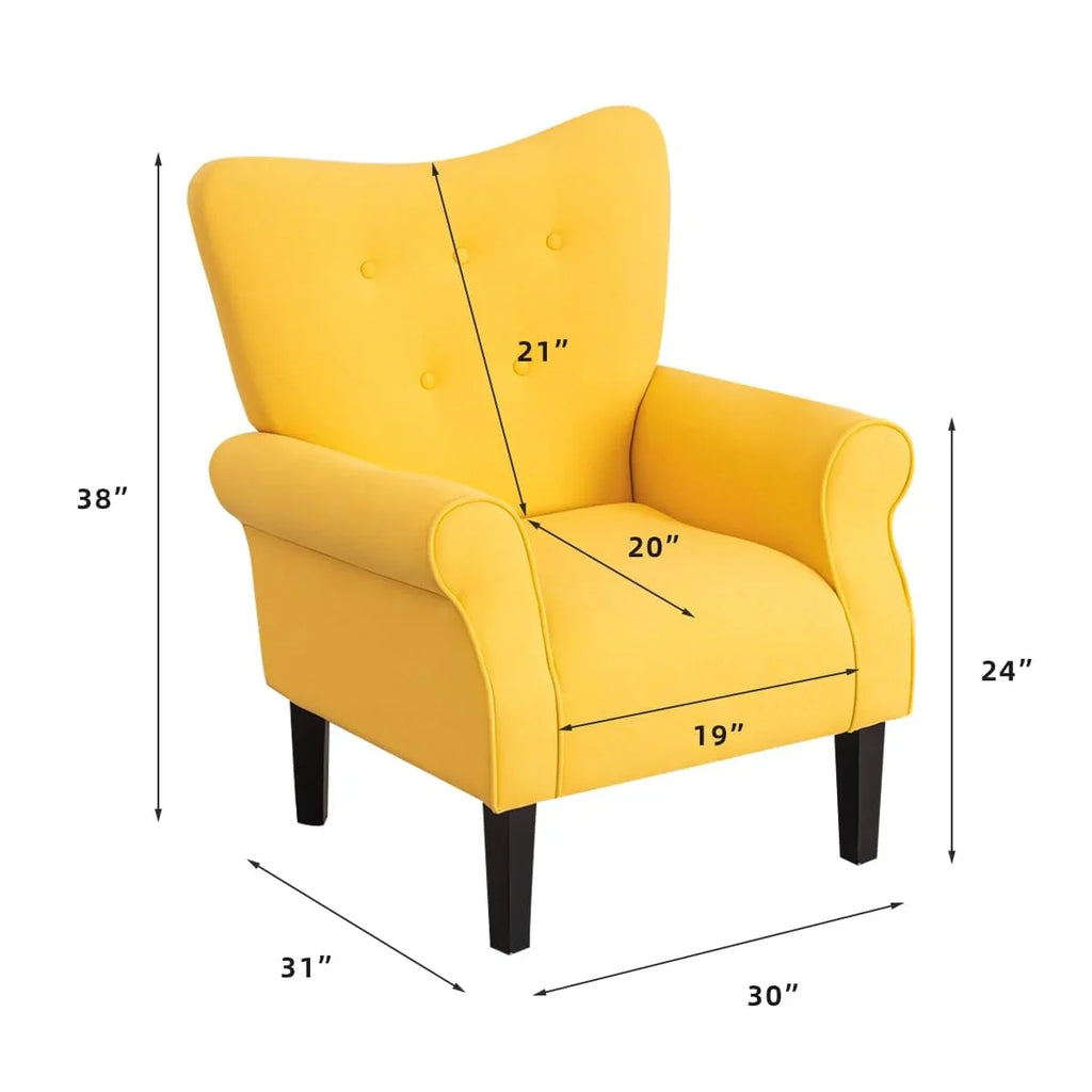 Erommy Modern Accent Chair, High Back Armchair, Upholstered Fabric Button Single Sofa with Wooden Legs for Living Room