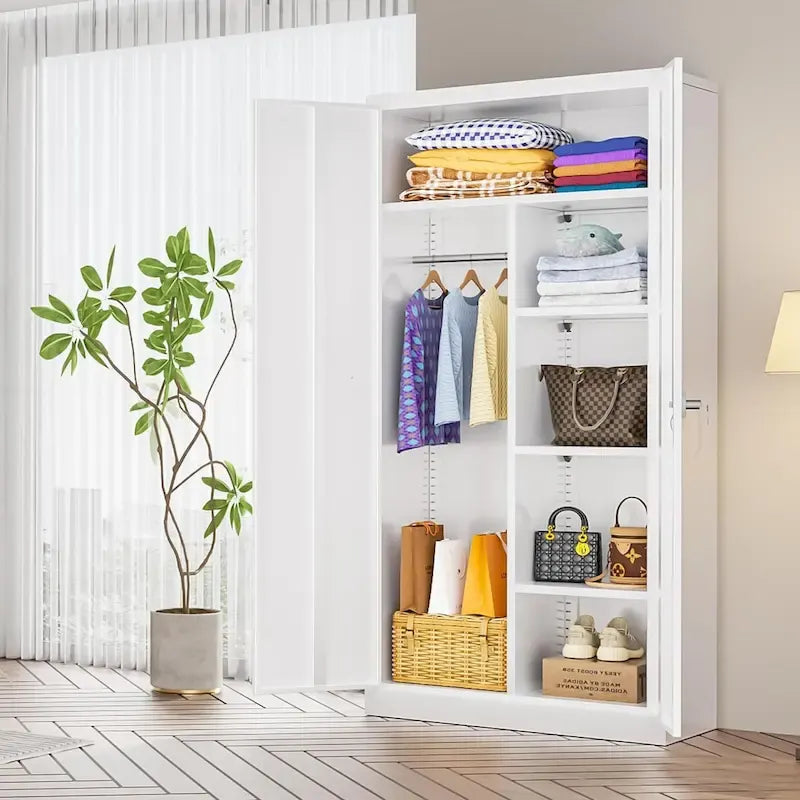 72 Tall Metal Lockable Wardrobe Armoire Storage Cabinet Locker with Hanging Rod for Garage, Gym, Home Office