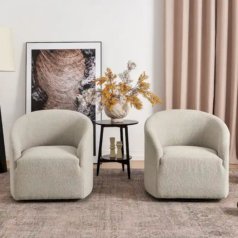 KINWELL 32 W Boucle Upholstered Swivel Barrel Armchair (Set of 2)