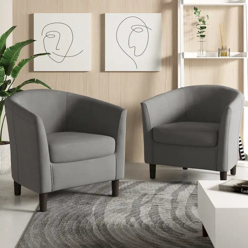 2 Set Modern Linen Barrel Accent Chairs Club Armchair