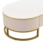 47W Modern Coffee Table Cocktail Table Center Table Accent Table with Drawers, Curved Profile Design, Gold Metal Leg, Oval, White+Gold-ModernLuxe