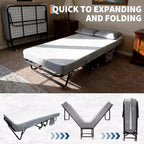 Folding Bed with Mattress for Adults,Portable Rollaway Guest Beds , Foldable Metal Frame Bed with 5 Memory Foam Mattress & Side Storage Pocket