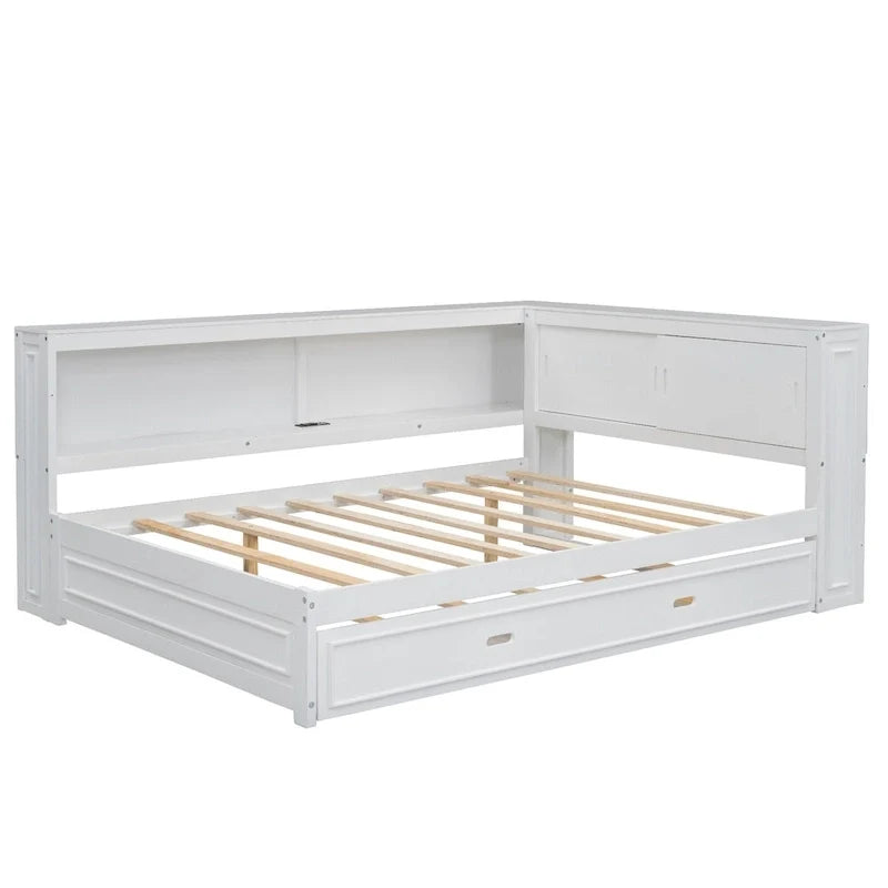 Full Daybed with Shelves, USB Charging, LED Lights & Twin Trundle