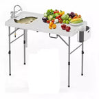 Folding Fish Cleaning Table with Foldable Sink, Portable Camping Table & Fish Cleaning Station, Camping Sink with Faucet Drainage Hose & Sprayer