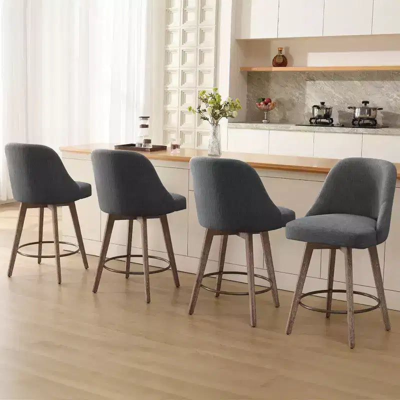 Bekrvio 26 Counter Height Swivel Bar Stools Set of 4 Backs and Wood Legs,Linen Fabric/PU Leather Upholstered Barstools for Kitchen Island