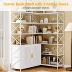 Corner Bookshelf - 6 Tier Corner Book Shelf with Storage, Farmhouse L Shaped Book-Shelf with Cabinet, Modern Industrial Bookcase for Home Office