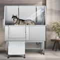 50 W Stainless Steel Adjustable Pet Grooming Tub with Steps Ramp