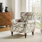 Araceli Traditional Wooden Upholstered Floral Armchair with Wingback and Nailhead Trim| ART OF LIVING DESIGNS