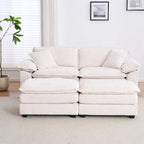 Modern 2-Seater Corduroy Sofa with 4 Support Pillows and 2 Ottomans