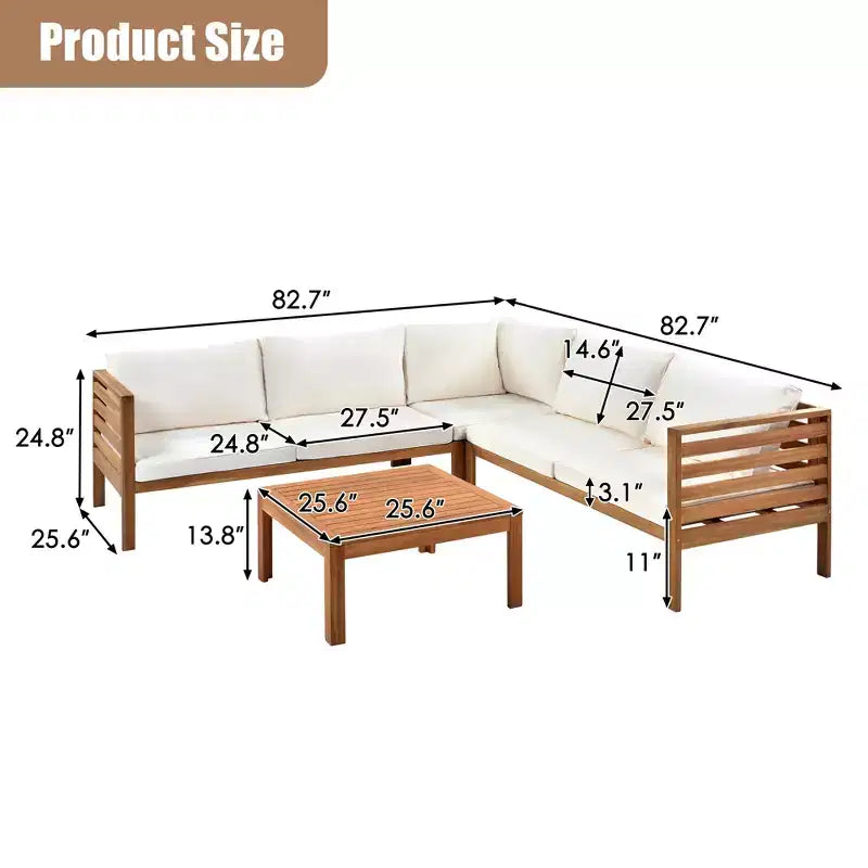 Polibi Acacia Corner Outdoor Sofa Set with Matching Coffee Table