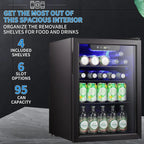 Mini Fridge-100 Can Beverage Refrigerator, Wine Cooler, Clear Front Glass Door, Small Drink Touch Screen - 2.6 Cu. Ft.