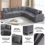 106 Convertible L Shaped Sectional Sofa Corduroy Corner Couch with Armrest Storage Cup Holders USB Charger Oversized Comfy Modular Sofa