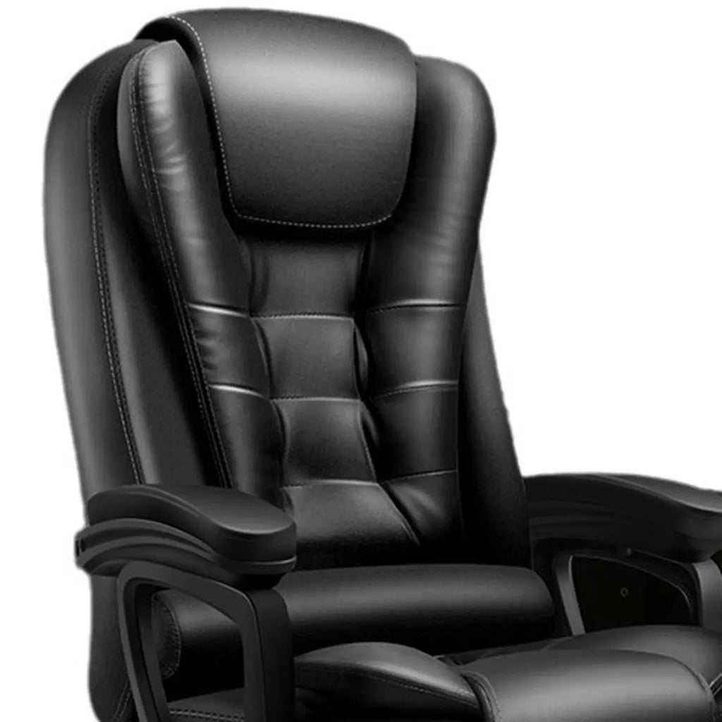 Ergonomic Black Leather Swivel Office Chair with Footrest