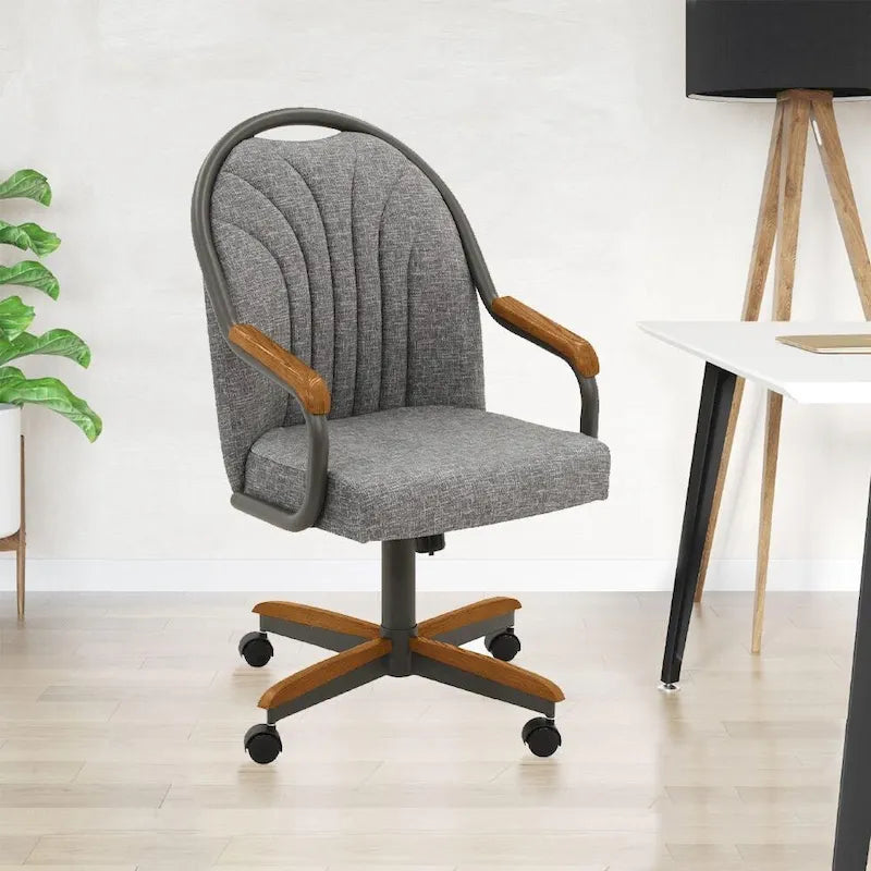 Chromcraft Douglas Caster Dining Chairs in Chestnut, Gray Finish (Set of 2)