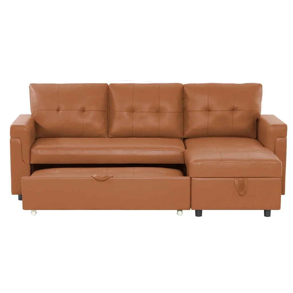 Convertible Reversible Sectional Sofa with Pull-Out Sleeper Bed, Hidden Storage Chaise, and Durable Legs
