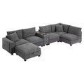Clihome 140 Oversized Modular Sectional Sofa with Movable Storage Ottoman,Cup Holder,Wide Seat,USB Charger,6 Seat U Shaped Corduroy Couch