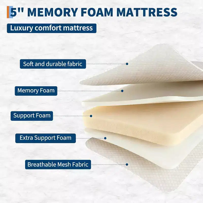 Folding Bed with Mattress for Adults,Portable Rollaway Guest Beds , Foldable Metal Frame Bed with 5 Memory Foam Mattress & Side Storage Pocket