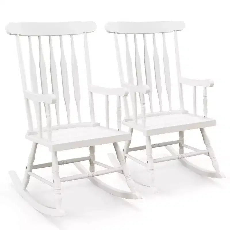 Costway Set of 2 Wood Rocking Chair Glossy Finish White\ Coffe